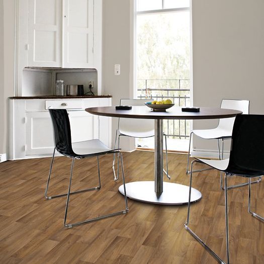 Kitchen with water resistant flooring