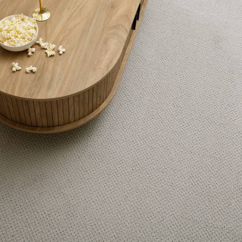 Pet proof SmartStrand carpet in a trendy living room with a wood coffee table