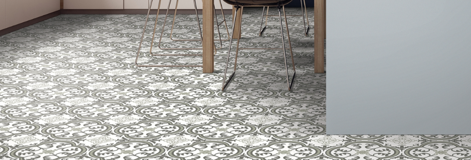 Patterned VersaTech flooring in a dining area